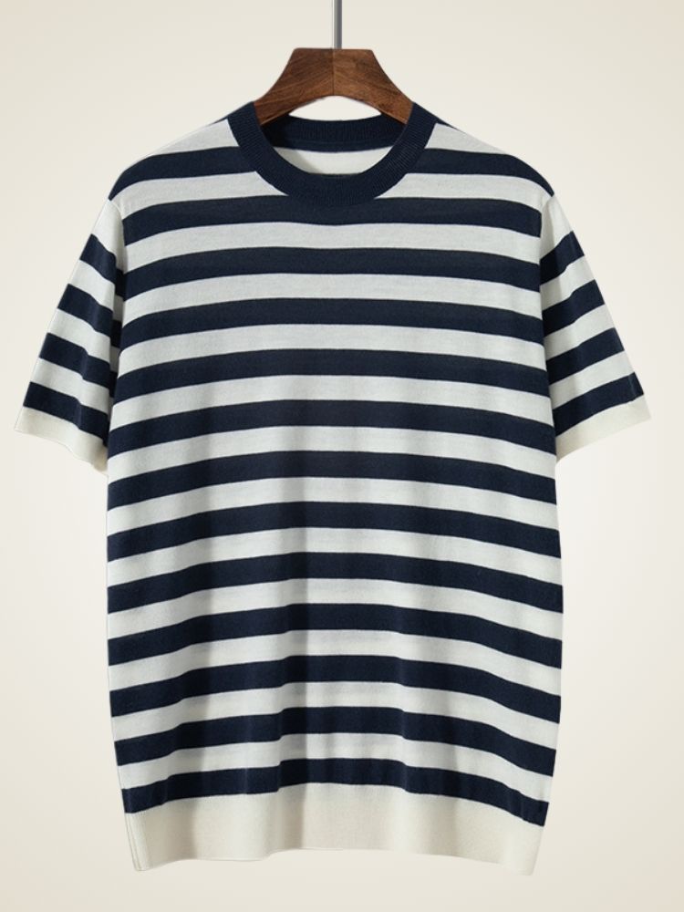 LanlyCashmere Super Fine Cashmere Striped T-Shirt – Lightweight Knit Crew Tee
