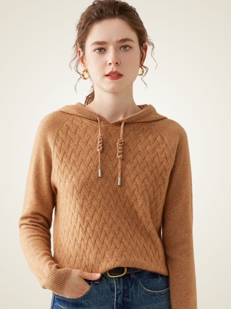 LanlyCashmere Textured Cashmere Hoodie – Lightweight Knit Pullover Sweater