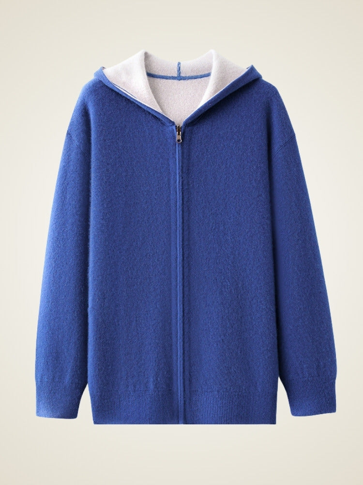 LanlyCashmere Thick Air Layer Cashmere Cardigan – Hooded Zip Knit Jacket