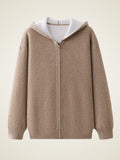LanlyCashmere Thick Air Layer Cashmere Cardigan – Hooded Zip Knit Jacket