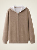 LanlyCashmere Thick Air Layer Cashmere Cardigan – Hooded Zip Knit Jacket