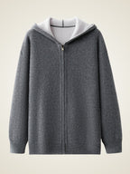 LanlyCashmere Thick Air Layer Cashmere Cardigan – Hooded Zip Knit Jacket
