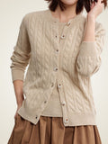 LanlyCashmere Women's Cable Knit Cashmere Cardigan Crew Neck