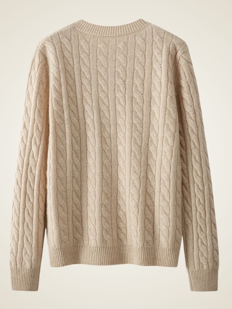 LanlyCashmere Women's Cable Knit Cashmere Cardigan Crew Neck