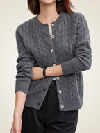 LanlyCashmere Women's Cable Knit Cashmere Cardigan Crew Neck