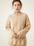 LanlyCashmere Women's Cable Knit Cashmere Turtleneck Sweater