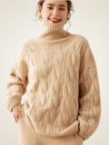 LanlyCashmere Women's Cable Knit Cashmere Turtleneck Sweater