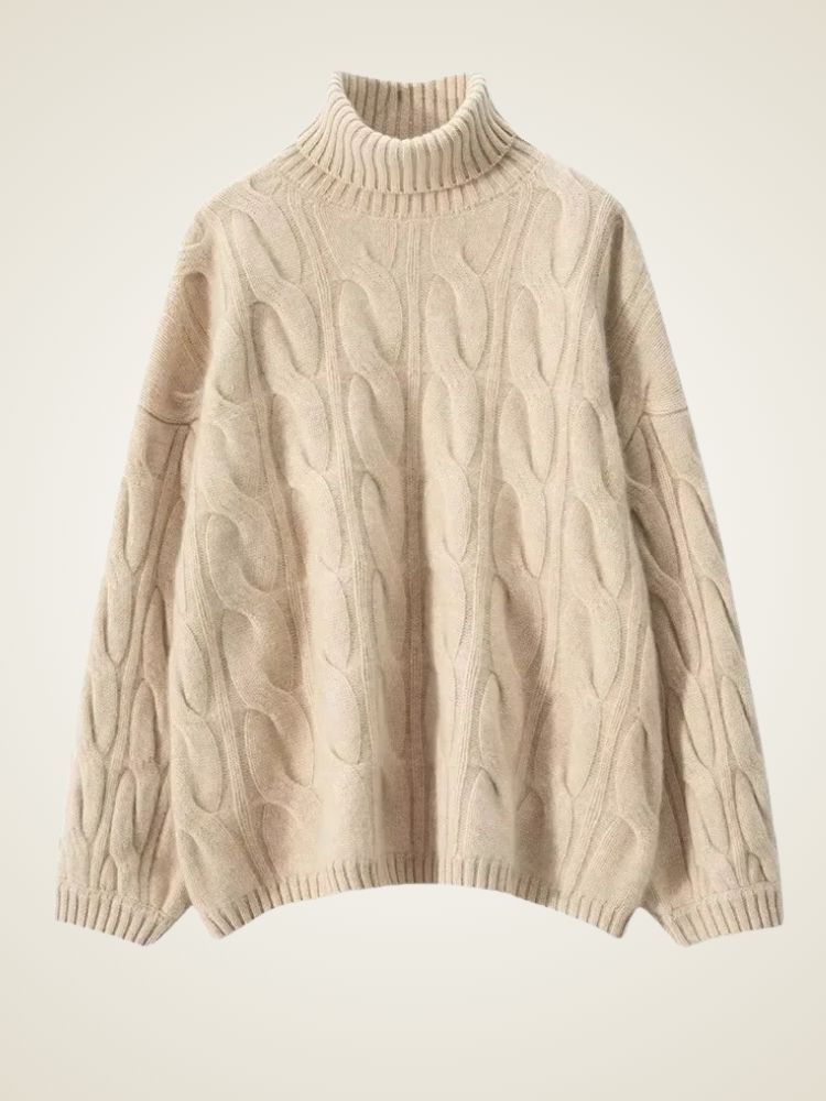 LanlyCashmere Women's Cable Knit Cashmere Turtleneck Sweater