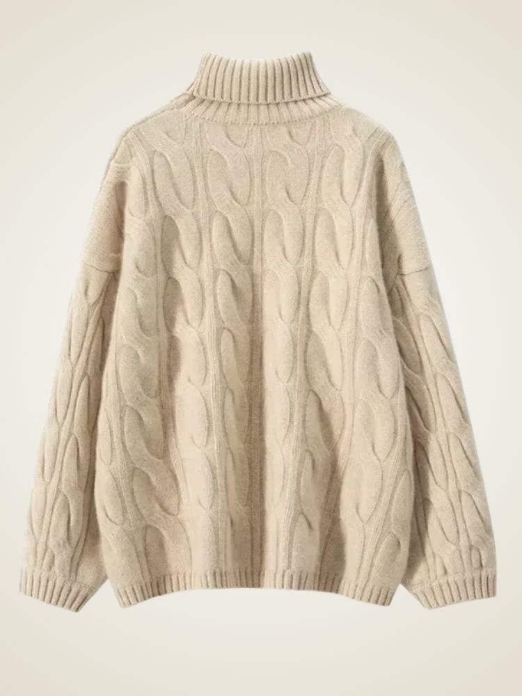 LanlyCashmere Women's Cable Knit Cashmere Turtleneck Sweater