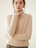 LanlyCashmere Women’s Cable Knit Cashmere Turtleneck Sweater – Slim Fit Pullover