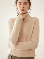 LanlyCashmere Women’s Cable Knit Cashmere Turtleneck Sweater – Slim Fit Pullover