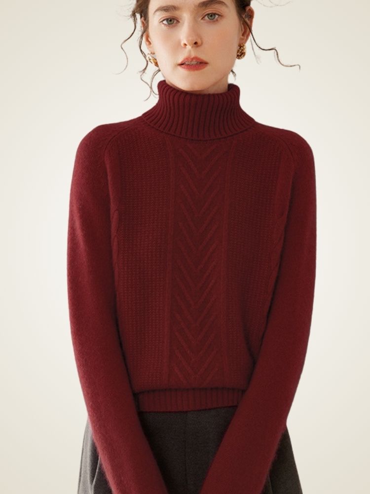 LanlyCashmere Women’s Cable Knit Cashmere Turtleneck Sweater – Slim Fit Pullover