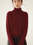 LanlyCashmere Women’s Cable Knit Cashmere Turtleneck Sweater – Slim Fit Pullover