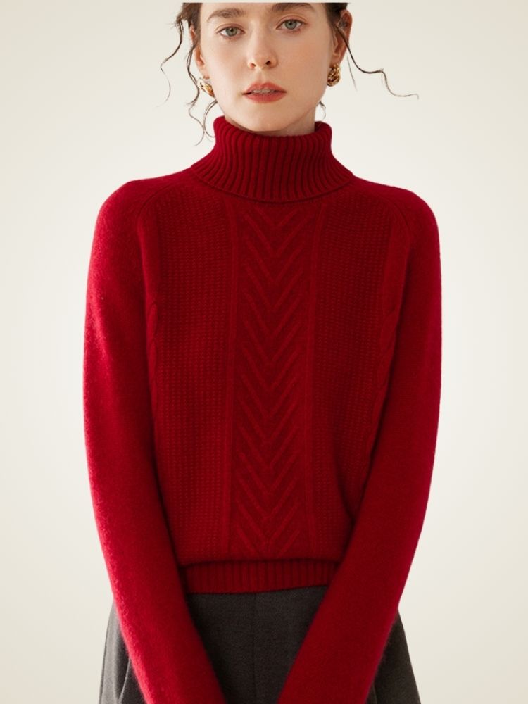 LanlyCashmere Women’s Cable Knit Cashmere Turtleneck Sweater – Slim Fit Pullover
