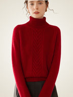 LanlyCashmere Women’s Cable Knit Cashmere Turtleneck Sweater – Slim Fit Pullover