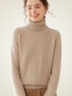 LanlyCashmere Women’s Cable Knit Cashmere Turtleneck Sweater – Slim Fit Pullover