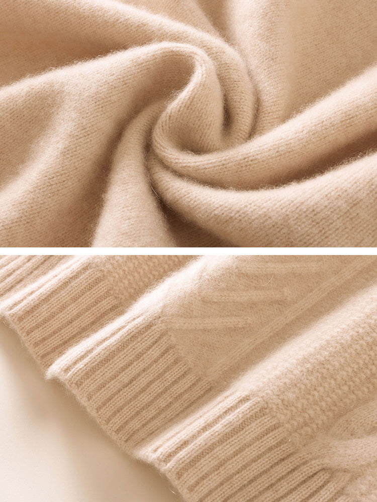LanlyCashmere Women’s Cable Knit Cashmere Turtleneck Sweater – Slim Fit Pullover