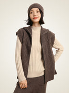 LanlyCashmere Women's Cable Knit Zip Cashmere Vest – Sleeveless Luxury Layering Sweater