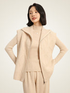 LanlyCashmere Women's Cable Knit Zip Cashmere Vest – Sleeveless Luxury Layering Sweater