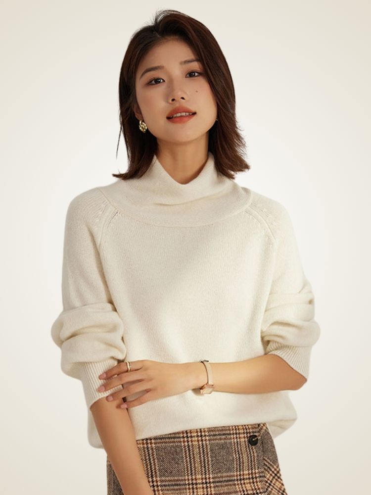 LanlyCashmere Women's Cashmere Cowl Neck Sweater Relaxed Fit