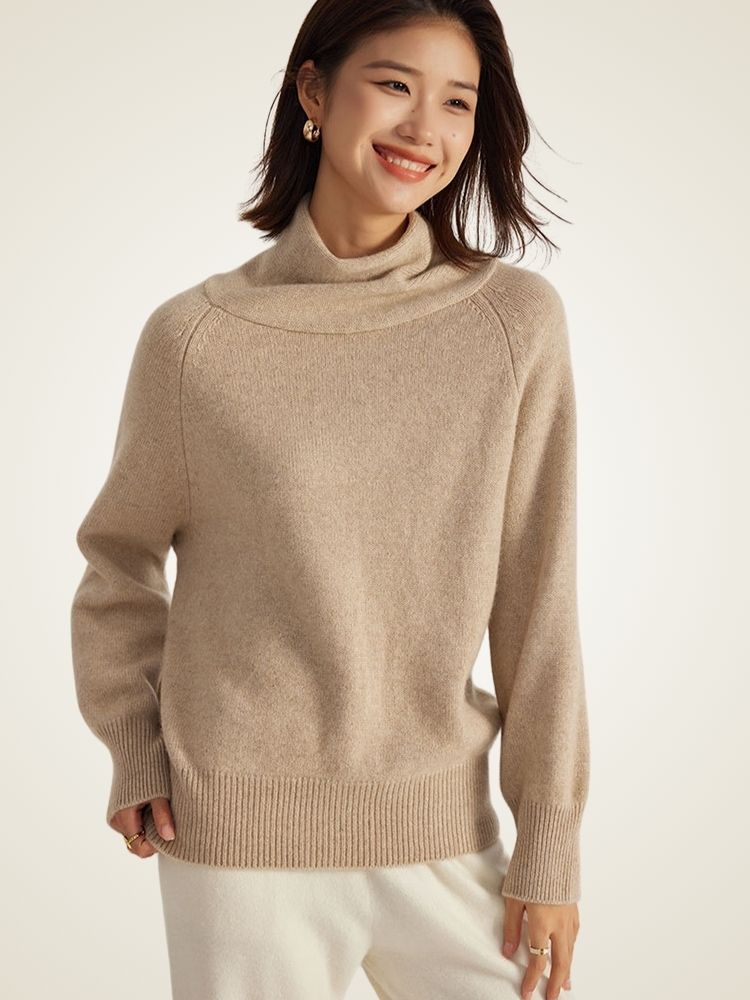 LanlyCashmere Women's Cashmere Cowl Neck Sweater Relaxed Fit