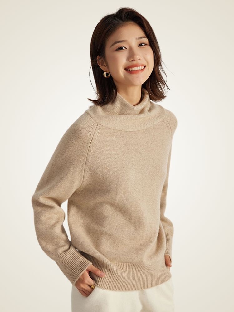 LanlyCashmere Women's Cashmere Cowl Neck Sweater Relaxed Fit