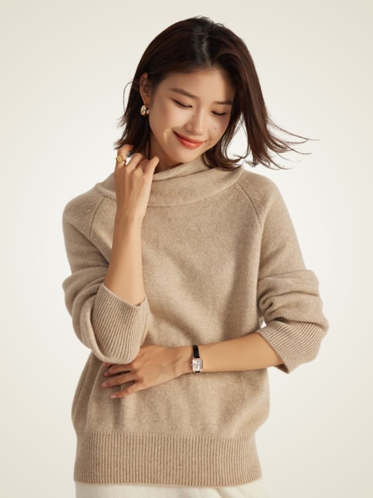 LanlyCashmere Women's Cashmere Cowl Neck Sweater Relaxed Fit