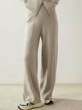 LanlyCashmere Women's Cashmere Knit Pants Wide Leg Lounge
