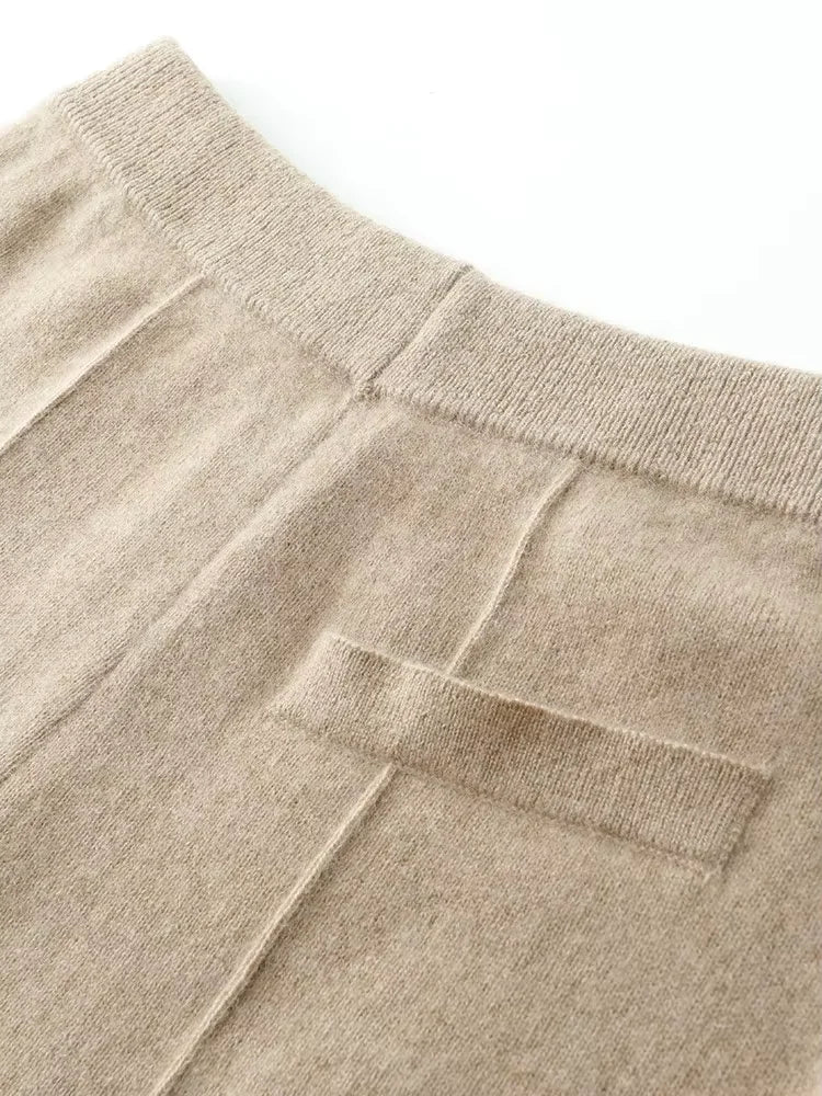 LanlyCashmere Women's Cashmere Knit Pants Wide Leg Lounge