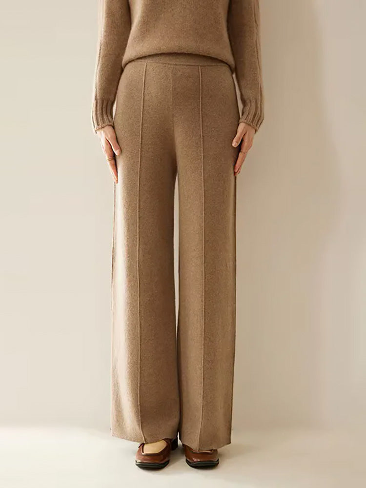 LanlyCashmere Women's Cashmere Knit Pants Wide Leg Lounge