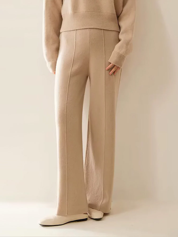 LanlyCashmere Women's Cashmere Knit Pants Wide Leg Lounge