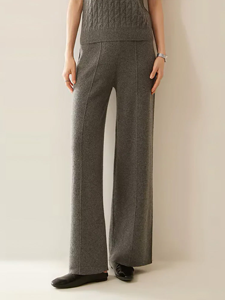 LanlyCashmere Women's Cashmere Knit Pants Wide Leg Lounge