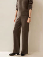 LanlyCashmere Women's Cashmere Knit Pants Wide Leg Lounge