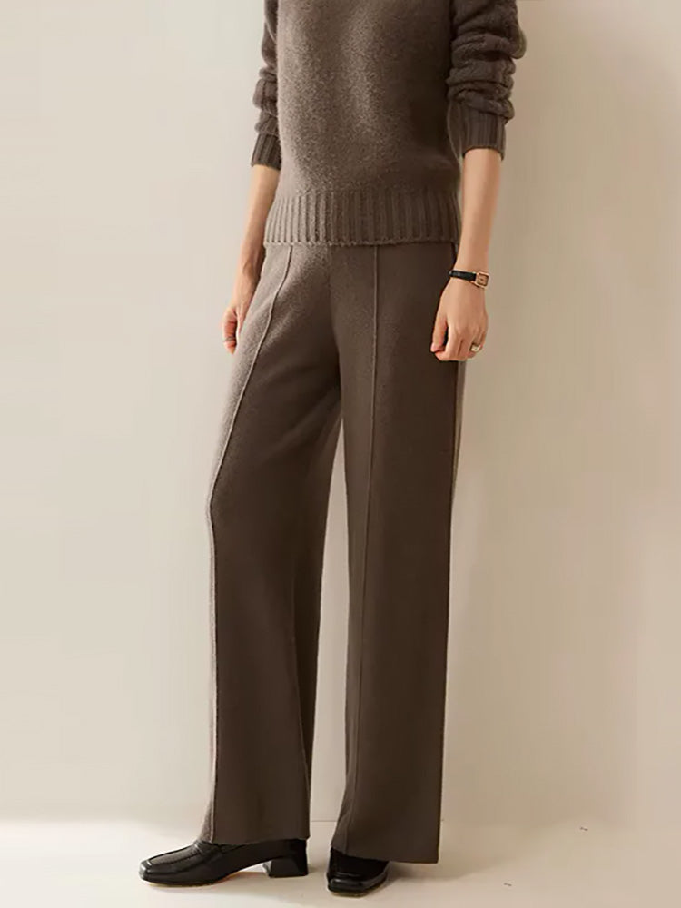 LanlyCashmere Women's Cashmere Knit Pants Wide Leg Lounge