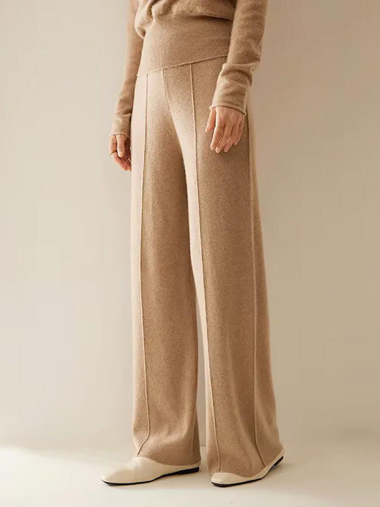LanlyCashmere Women's Cashmere Knit Pants Wide Leg Lounge