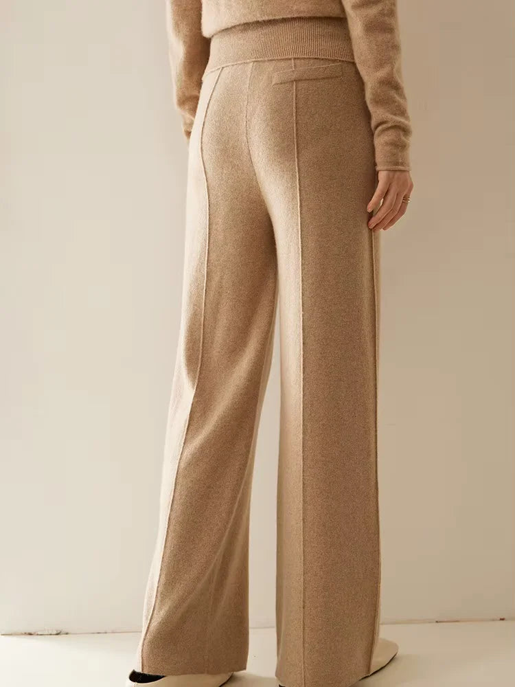 LanlyCashmere Women's Cashmere Knit Pants Wide Leg Lounge