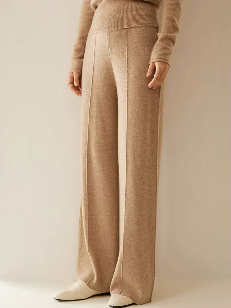 LanlyCashmere Women's Cashmere Knit Pants Wide Leg Lounge