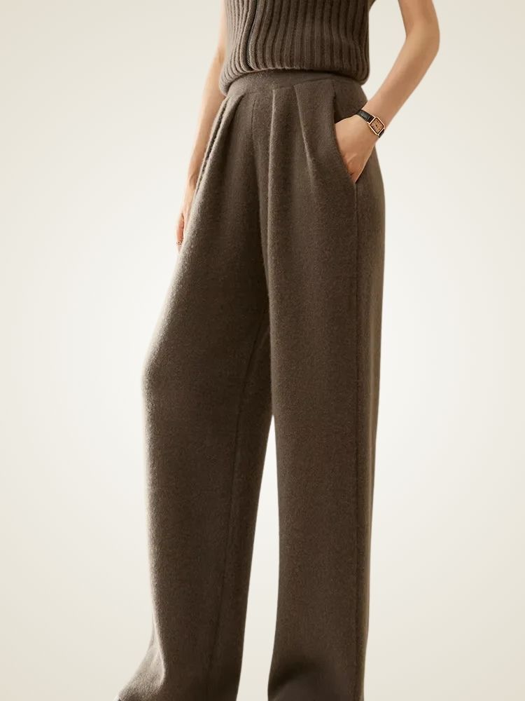 LanlyCashmere Women’s Cashmere Knit Pants – Wide Leg Soft Lounge Trousers