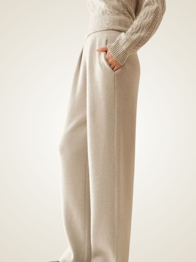LanlyCashmere Women’s Cashmere Knit Pants – Wide Leg Soft Lounge Trousers