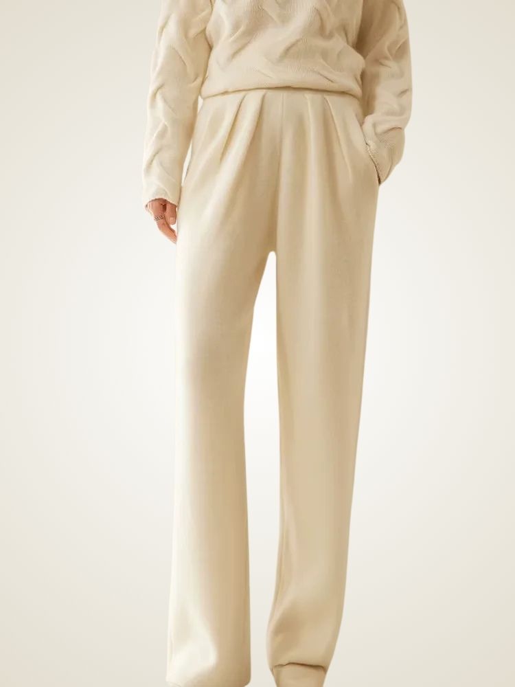 LanlyCashmere Women’s Cashmere Knit Pants – Wide Leg Soft Lounge Trousers