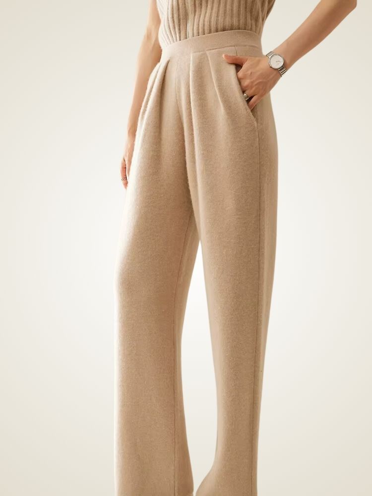LanlyCashmere Women’s Cashmere Knit Pants – Wide Leg Soft Lounge Trousers