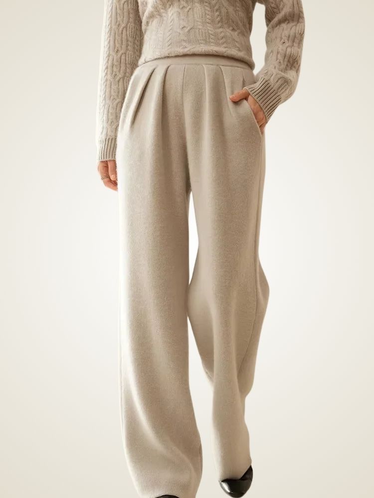 LanlyCashmere Women’s Cashmere Knit Pants – Wide Leg Soft Lounge Trousers