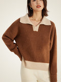 LanlyCashmere Women’s Cashmere Polo Sweater – Two Tone Collared Knit Pullover