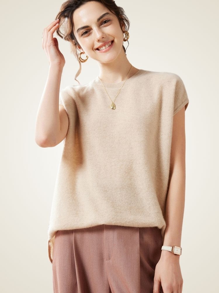 LanlyCashmere Women's Cashmere Short Sleeve Sweater Knit Top