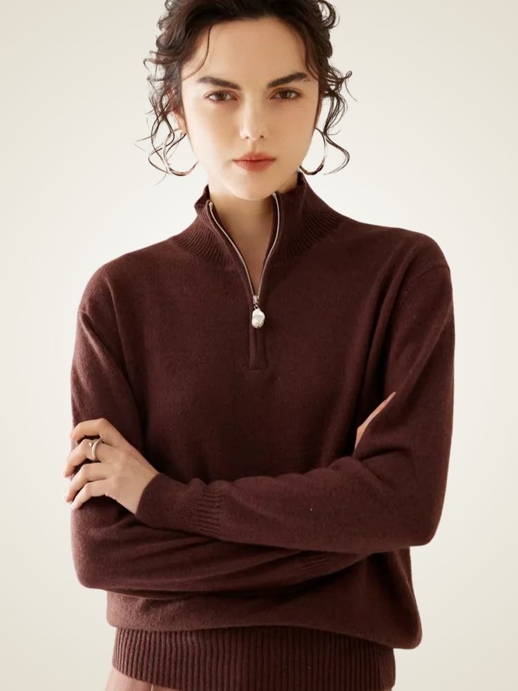 LanlyCashmere Women's Half-Zip Cashmere Sweater 