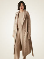 LanlyCashmere Women's Hooded Cable Knit Cashmere Cardigan Coat