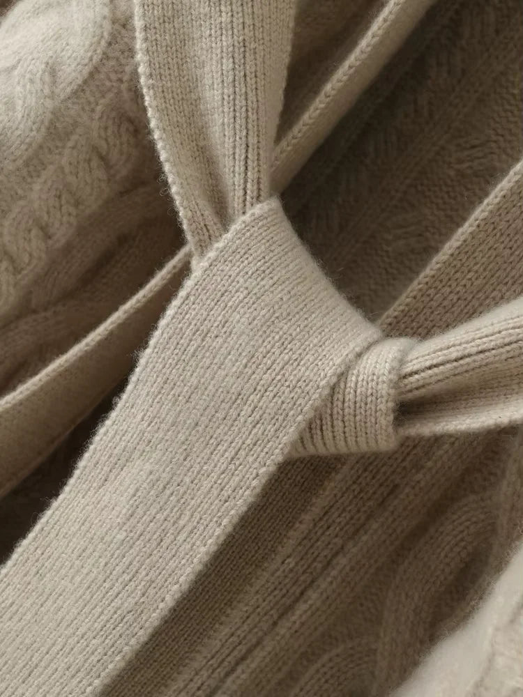 LanlyCashmere Women's Hooded Cable Knit Cashmere Cardigan Coat