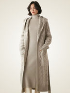 LanlyCashmere Women's Hooded Cable Knit Cashmere Cardigan Coat