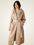 LanlyCashmere Women's Hooded Cable Knit Cashmere Cardigan Coat