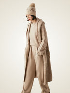 LanlyCashmere Women's Hooded Cable Knit Cashmere Cardigan Coat